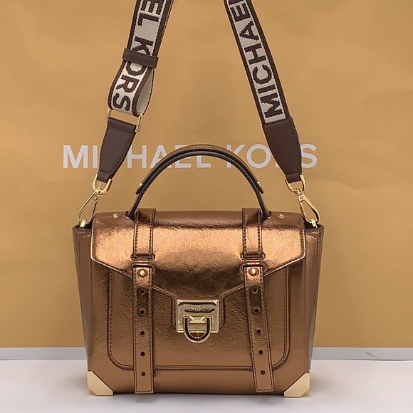MICHAEL KORS 
Manhattan Medium Top Hand  School Patent Satchel MOCHA COLOR - Picture 6 of 16